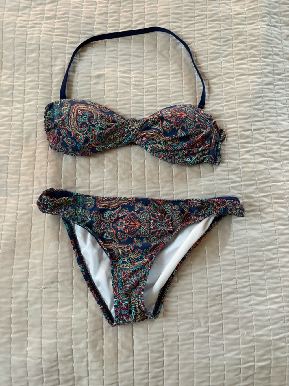 Ella Moss Navy Paisley Bandeau Bikini Set with Multi-Color Print